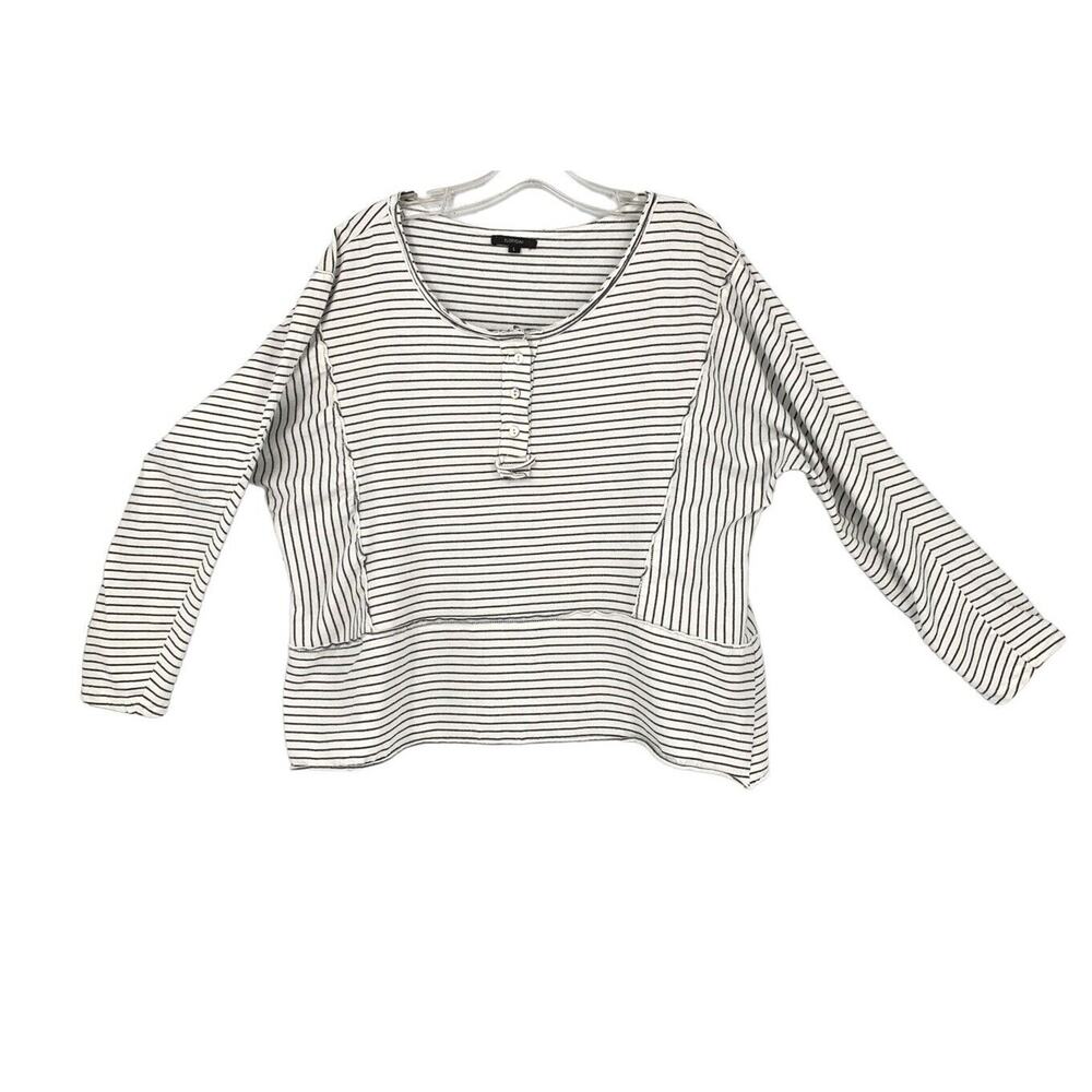 Floriday Relaxed Cotton Striped Henley Top Large Cotton